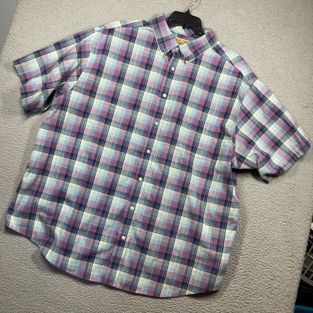 Roundtree & Yorke Gold Label Shirt Mens 3XB Purple Plaid Non-Iron Short Sleeve